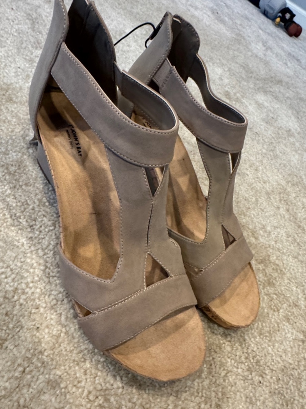 St. John's Bay Taupe Suede T-Strap Wedge Sandals